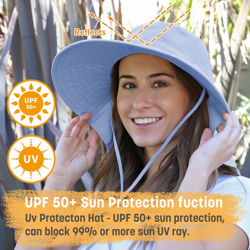 Solaris UPF 50+ Women's Wide Brim Sun Hat â€“ Lightweight Foldable with Detachable Scarf & Neck Cover, UV Protection for Hiking, Beach, Gardening Blue - Image 2